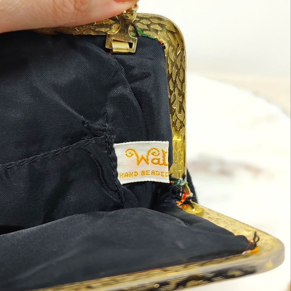 Vintage Walborg black floral embroidered clutch handbag - Picture 7 of 13